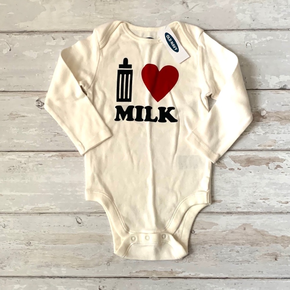 Old Navy 18-24m Baby Onesie Long Sleeves I Love Milk Toddler Tags 18m 24m NEW